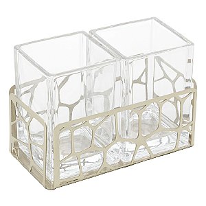 PORTA TALHERES DE AÇO INOX COM CRISTAL MAHAL CHAMPANHE 18CM X 10CM X 13CM - WOLFF