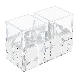 PORTA TALHERES DE AÇO INOX COM CRISTAL BAUHAUS 18CM X 10CM X 7,5CM - WOLFF