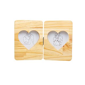PORTA RETRATO DUPLO DE MADEIRA PINUS NAMORADOS 26CM X 18CM X 2,5CM - WOODART