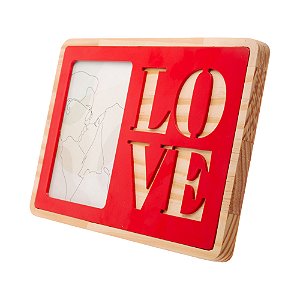 PORTA RETRATO DE MADEIRA PINUS LAQUEADO NAMORADOS VERMELHO 26CM X 11CM X 18CM - WOODART