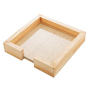 PORTA GUARDANAPO DE MADEIRA COM SISAL NATURAL PINUS 21CM X 21CM X 4,5CM - WOODART