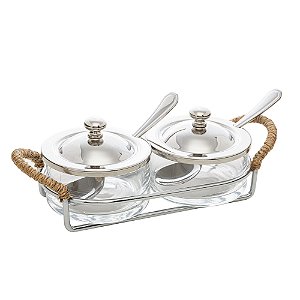 PORTA GELÉIA DE AÇO INOX COM ALÇA EM SISAL NATURE 23,5CM X 10CM X 8CM - WOLFF