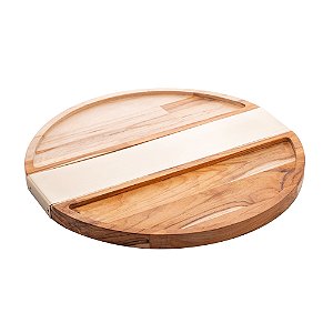 PETISQUEIRA REDONDA DE MADEIRA COM AÇO INOX TECA CHAMPANHE 35CM X 34,5CM X 2CM - WOLFF CRAFT