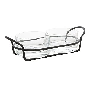 PETISQUEIRA DUPLA DE VIDRO COM SUPORTE ITALY PRETO FOSCO 24CM X 10CM X 6CM - WOLFF