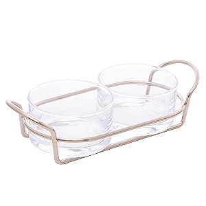 PETISQUEIRA DUPLA DE VIDRO COM SUPORTE ITALY CHAMPANHE 24CM X 10CM X 6CM - WOLFF