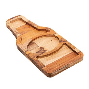 PETISQUEIRA DE MADEIRA TECA FORMATO DE GARRAFA 35CM X 17CM X 2CM - WOLFF CRAFT