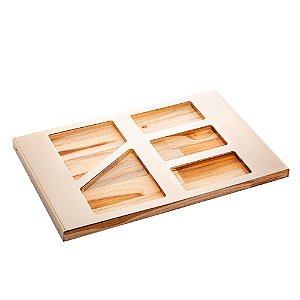 PETISQUEIRA DE MADEIRA COM AÇO INOX TECA CHAMPANHE 45,5CM X 30CM - WOLFF CRAFT