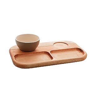 PETISQUEIRA DE MADEIRA COM 2 BOWLS CINZA LIPTUS 30CM X 18CM X 6CM - WOODART