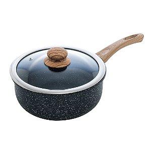 PANELA DE INDUÇÃO EM ALUMÍNIO COM REVESTIMENTO CERÂMICO E TAMPA DE VIDRO GRANILITE PRETA 20CM -