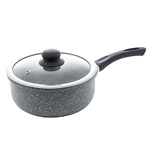 PANELA DE INDUÇÃO EM ALUMÍNIO COM REVESTIMENTO CERÂMICO E TAMPA DE VIDRO GRANILITE CINZA 24CM
