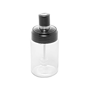 MELEIRA DE VIDRO COM PEGADOR E TAMPA DE PLÁSTICO PRETA 7CM X 7CM X 14CM - WOLFF