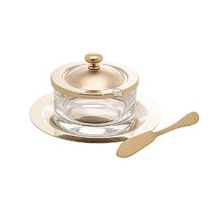 MANTEIGUEIRA DE AÇO INOX E VIDRO COM ESPÁTULA ITALY CHAMPANHE - WOLFF