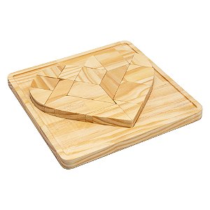 JOGO QUEBRA CABEÇA DECORATIVO DE MADEIRA PINUS CORAÇÃO NAMORADOS 24CM X 24CM X 3,5CM - WOODART
