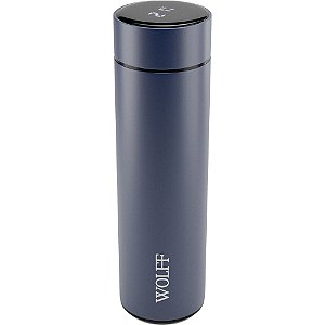 GARRAFA TÉRMICA DE AÇO INOX COM TERMÔMETRO EM LED AZUL 500ML - WOLFF