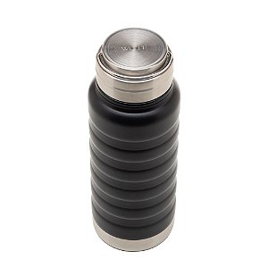 GARRAFA TÉRMICA DE AÇO INOX COM ALÇA TREKK PRETA 600ML - WOLFF