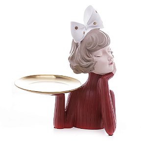 FIGURA DECORATIVA BONECA COM BANDEJA DE RESINA 24CM X 18CM X 32CM - WOLFF