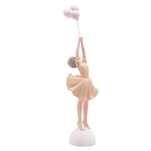 FIGURA DECORATIVA BONECA COM BALÕES DE RESINA BRANCOS 7CM X 7CM X 30CM - WOLFF