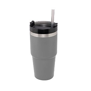 COPO TÉRMICO PAREDE DUPLA SLIMTERM COM BASE ERGONÔMICA E CANUDO CINZA 590ML - WOLFF