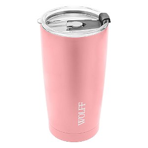 COPO TÉRMICO DE AÇO INOX PAREDE DUPLA COM TAMPA ROSÉ 600ML - WOLFF