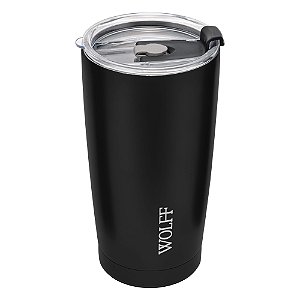 COPO TÉRMICO DE AÇO INOX PAREDE DUPLA COM TAMPA PRETO 600ML - WOLFF