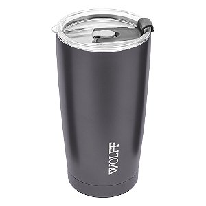 COPO TÉRMICO DE AÇO INOX PAREDE DUPLA COM TAMPA CINZA 600ML - WOLFF