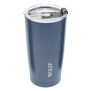 COPO TÉRMICO DE AÇO INOX PAREDE DUPLA COM TAMPA AZUL 600ML - WOLFF