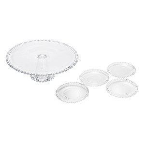 CONJUNTO PRATO PARA BOLO E 4 PRATOS DE CRISTAL PEARL - WOLFF