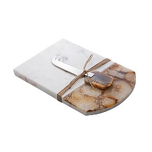 CONJUNTO PARA QUEIJO COM TÁBUA DE PEDRA  E FACA DE AÇO INOX ÁGATA - WOLFF
