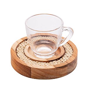 CONJUNTO 6 XÍCARAS DE CRISTAL DE CAFÉ COM PIRES DE MADEIRA E SISAL TECA 75ML - WOLFF CRAFT