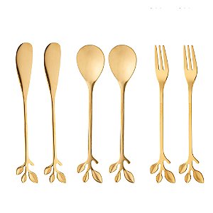 CONJUNTO 6 TALHERES DE AÇO INOX LEAVES DOURADO - WOLFF