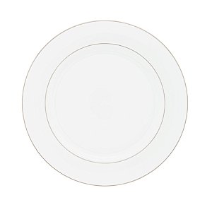 CONJUNTO 6 PRATOS RASOS DE PORCELANA COM BORDA PRATEADA MÔNACO BRANCO 27CM - WOLFF