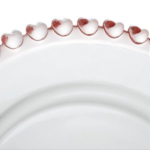 PRATO DE CRISTAL COM PÉ CORAÇÃO BORDA ROSA 19,5CM X 10,5CM - LYOR