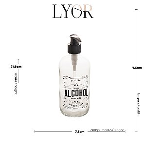PORTA ÁLCOOL EM GEL DE VIDRO COM PUMP EM PLÁSTICO PRETO 490ML - LYOR