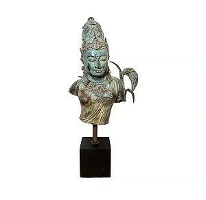 ESCULTURA EM BRONZE BUSTO BUDA BALI VERDE