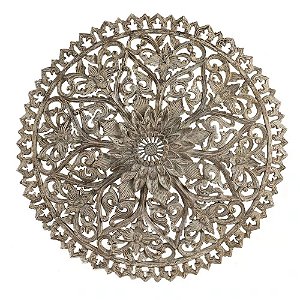 MANDALA BALI FLORAL MADEIRA BRANCA ENTALHADA 60CM