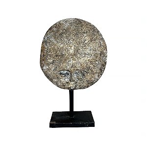 ESCULTURA MASCARA TRIBAL ASMAT EM MADEIRA WHITEWASH COM SUPORTE A60CM