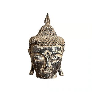 CABECA DE BUDA DECORATIVA EM MADEIRA WHITEWASH A40CM