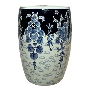 GARDEN SEAT CELESTE EM PORCELANA AZUL E BRANCA D25XA40CM