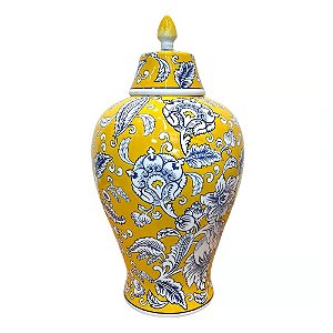 FLOREIRO EM PORCELANA AMARELO FLORIDO COM TAMPA A45CM