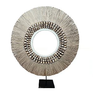 COLAR DECORATIVO BALI BUZIOS AFRICANO E PALHA A70CM