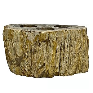 CASTICAL TRIPLO BALI EM MADEIRA PETRIFICADA L20XA10XP13CM