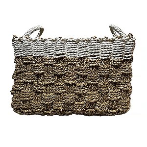 CESTO RATTAN BALI RETANGULAR NATURAL E BRANCO