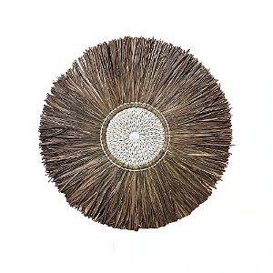 CESTARIA DE PAREDE BALI EM FIBRA NATURAL E BUZIOS BRATAN BEIGE D60CM