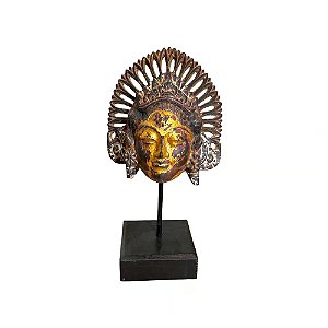 ESCULTURA MASCARA APSARA EM MADEIRA COM SUPORTE L17