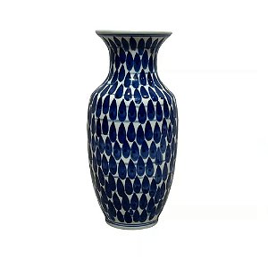 FLOREIRO PORCELANA AZUL E BRANCA THAI DROPS D10XA22CM