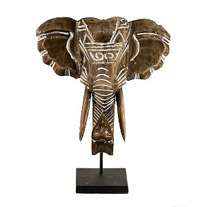 ESCULTURA ELEFANTE MADEIRA NATURAL COM BASE
