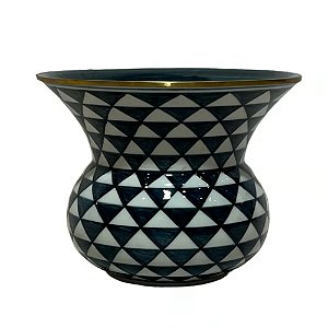 CACHEPOT PORCELANA AZUL PETROLEO E BRANCO GOLDEN TWIST D18XA14CM