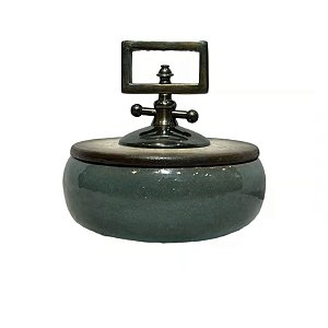 POTICHE CERAMICO COM TAMPA VERDE PETROLEO D20XA19CM