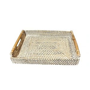 BANDEJA BALI RATTAN COM BAMBU RETANGULAR