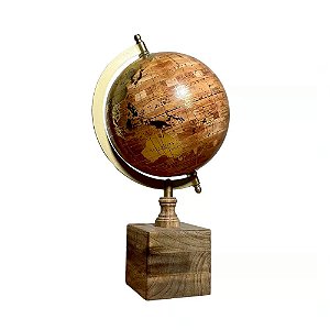 GLOBO DECORATIVO INDIANO TERRACOTA BASE EM MADEIRA SQUARE 34CM